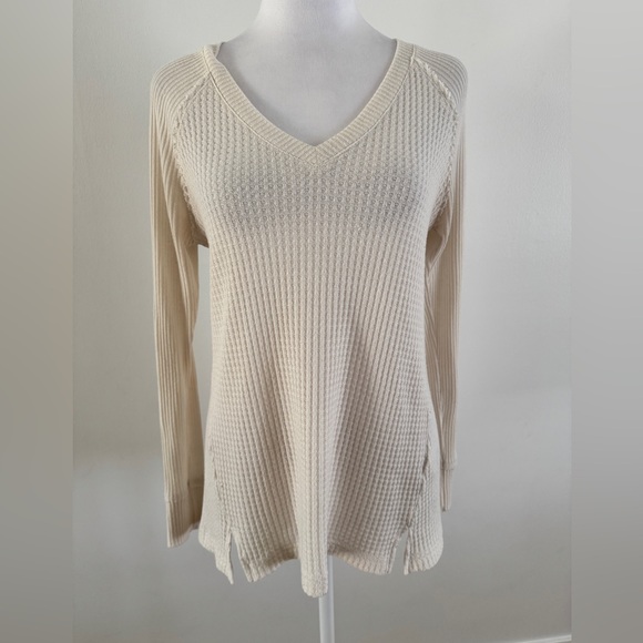 Maeve anthropology Cream V-Neck Knit Sweatshirt XS - Picture 1 of 6